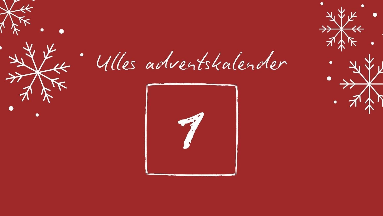 Röd bakgrund med snöflingor och siffra 1 i en vit ruta.